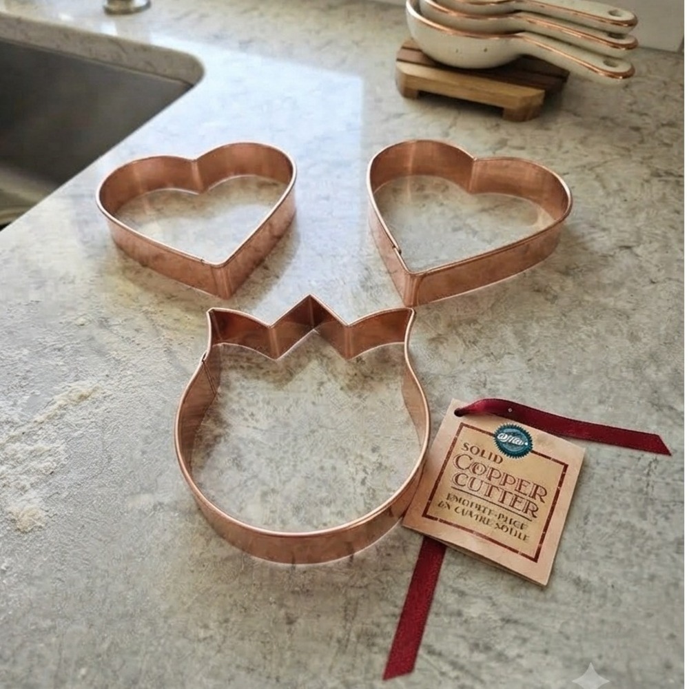 Vintage 90s Wilton Solid Copper Cookie Cutter Set 3pc Heart and Tulip Shapes